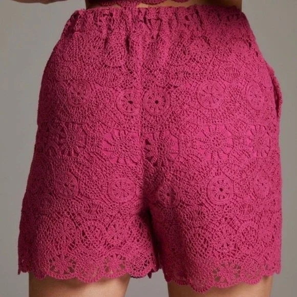 Anthropologie Maeve Crochet Eyelet Shorts 6 Pink Preppy Scallop Hem Coquette - Picture 4 of 11
